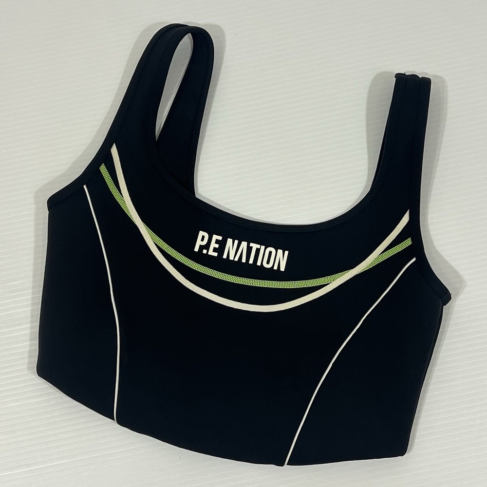 P.E Nation Three Pointer Sports Bra Size Small Black Green‎ White